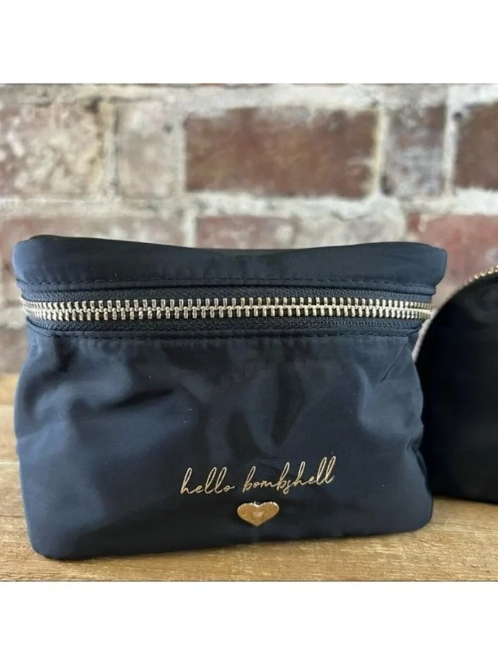 Victoria’s Secret Black Nylon with Gold Hardware Makeup Bags Set of 2